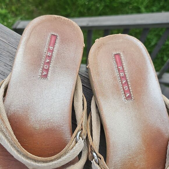 Vintage Prada Gold Thong Sandals Size 39.5 | Logo Sole - Picture 3 of 9